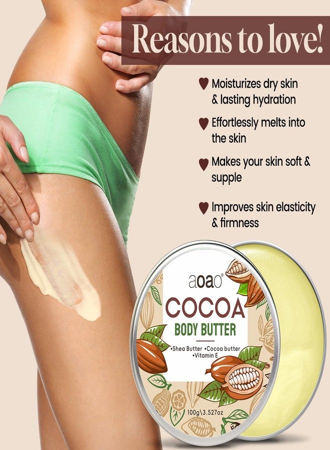 AOAO Body Butter for Dry Skin Hydrating Cocoa - Deep Moisturizing Cream with Cocoa & Shea Butter for Silky Smooth & Comforted Skin, Long-Lasting Hydration for Daily Body Care, 100g/3.527oz - Image 3